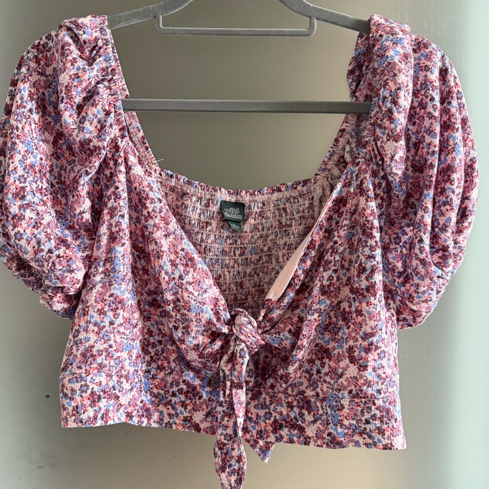 Wild Fable Pink Floral Tie-Front Blouse